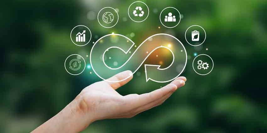 Hand of human holding economy circular icon. sostenibilidad alimentaria