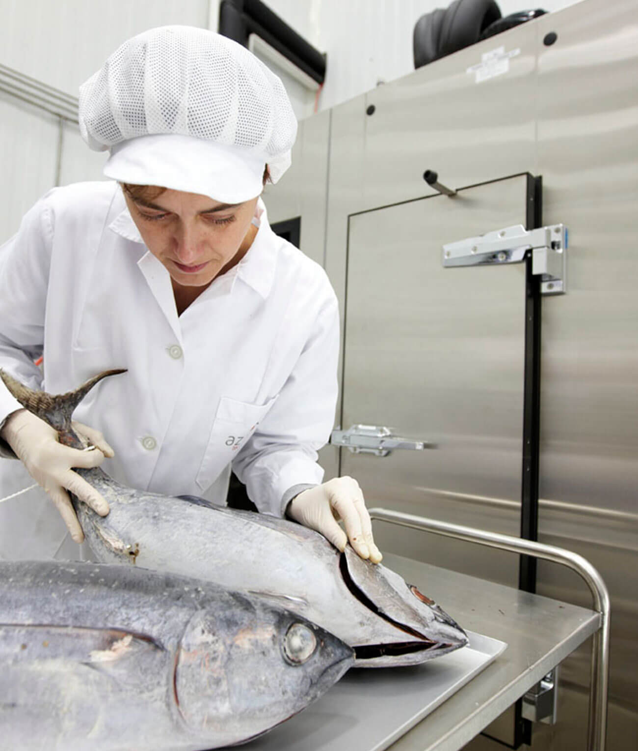cientifica-trabajando-pescado-aproductos-base-biotecnologica-azti Científica trabajando con pescado